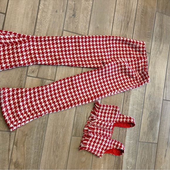 misguided red hounds tooth 2 piece flared pants matching top Petite 2 run small - Picture 5 of 9